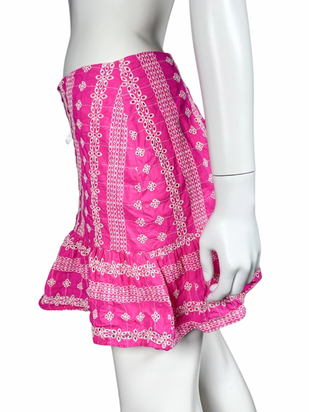 Le Lis Pink Eyelet Embroidered Ruffle Mini Skirt Cotton Boho Coquette Size M - Picture 3 of 8